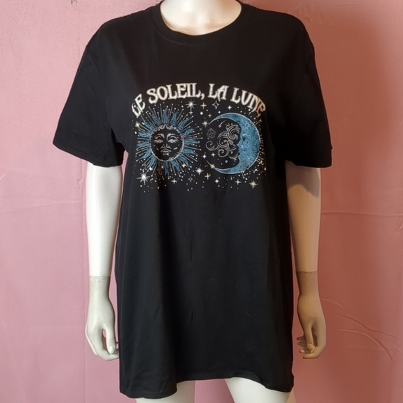Nasty Gal Le Soleil La Lune Black Short Sleeve Cotton Graphic Tee size Large - Picture 1 of 6